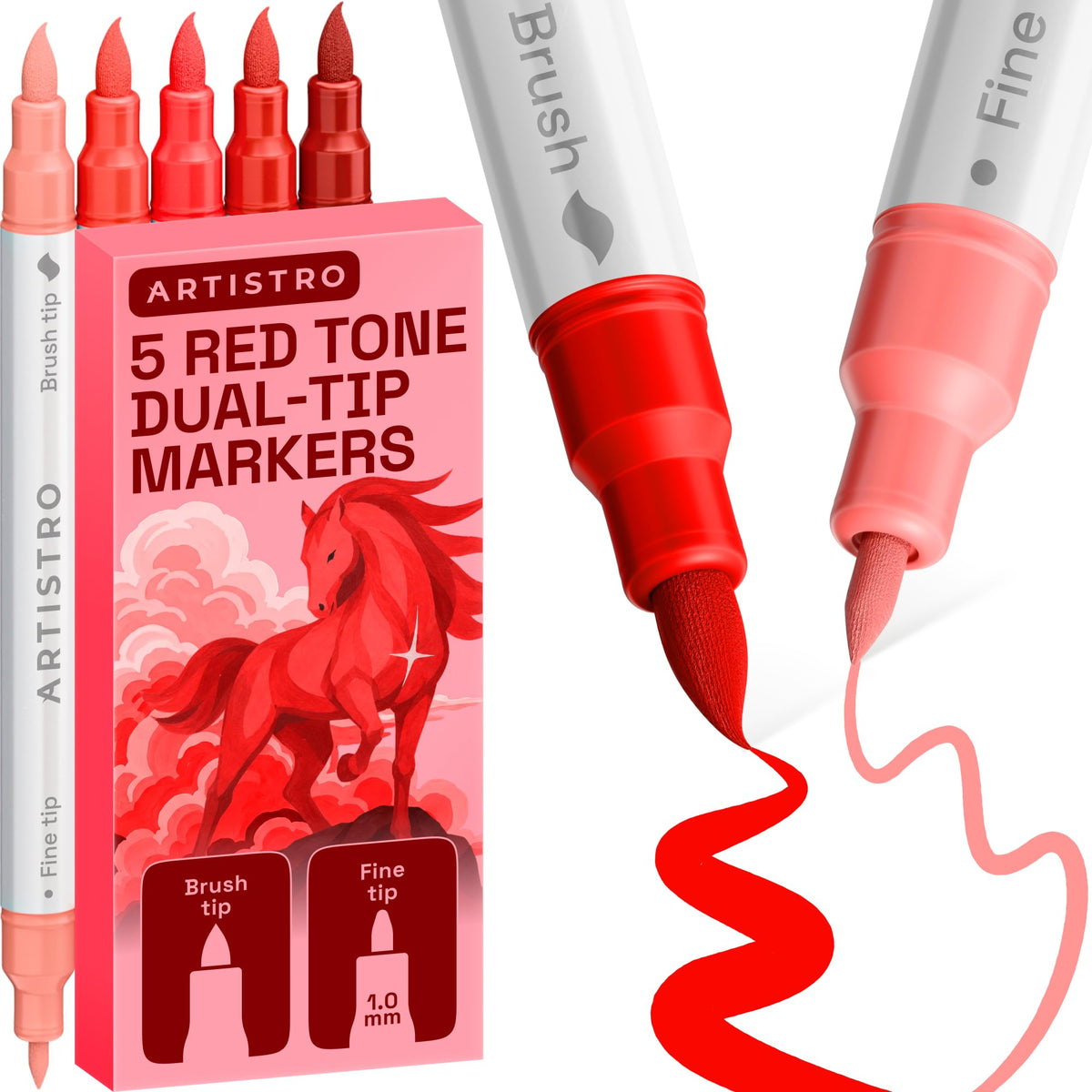 ARTISTRO Dual-Tip Acrylic Paint Markers – 1mm Fine & 1–5mm Brush Tip | ASTM D4236 Safe, Multi-Surface