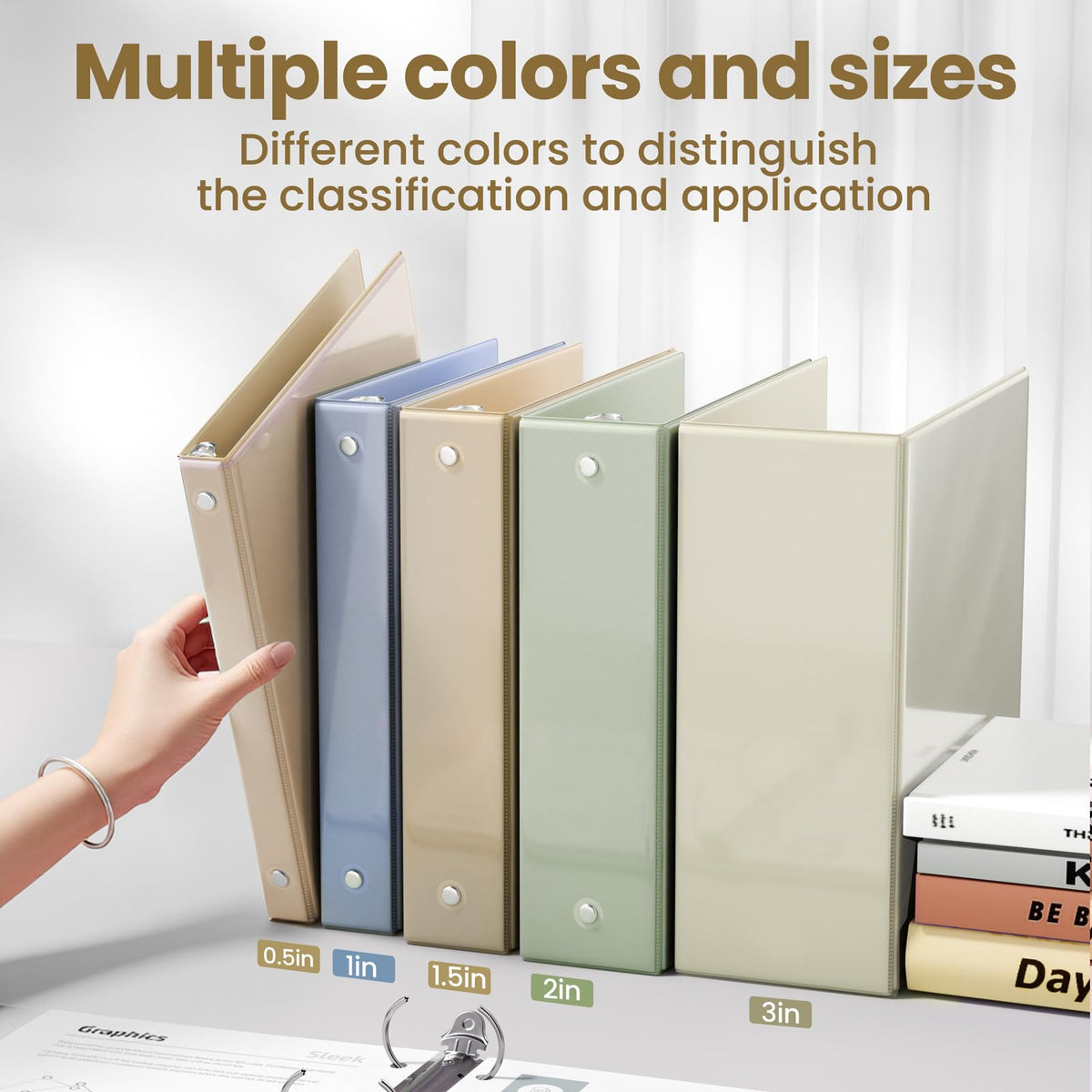 SUNEE 3 Ring Binder 1 Inch 4 Pack, Clear View 1" Binders Three Ring PVC-Free (Fit 8.5x11 Inches) for School or Office Supplies, Assorted Pastel