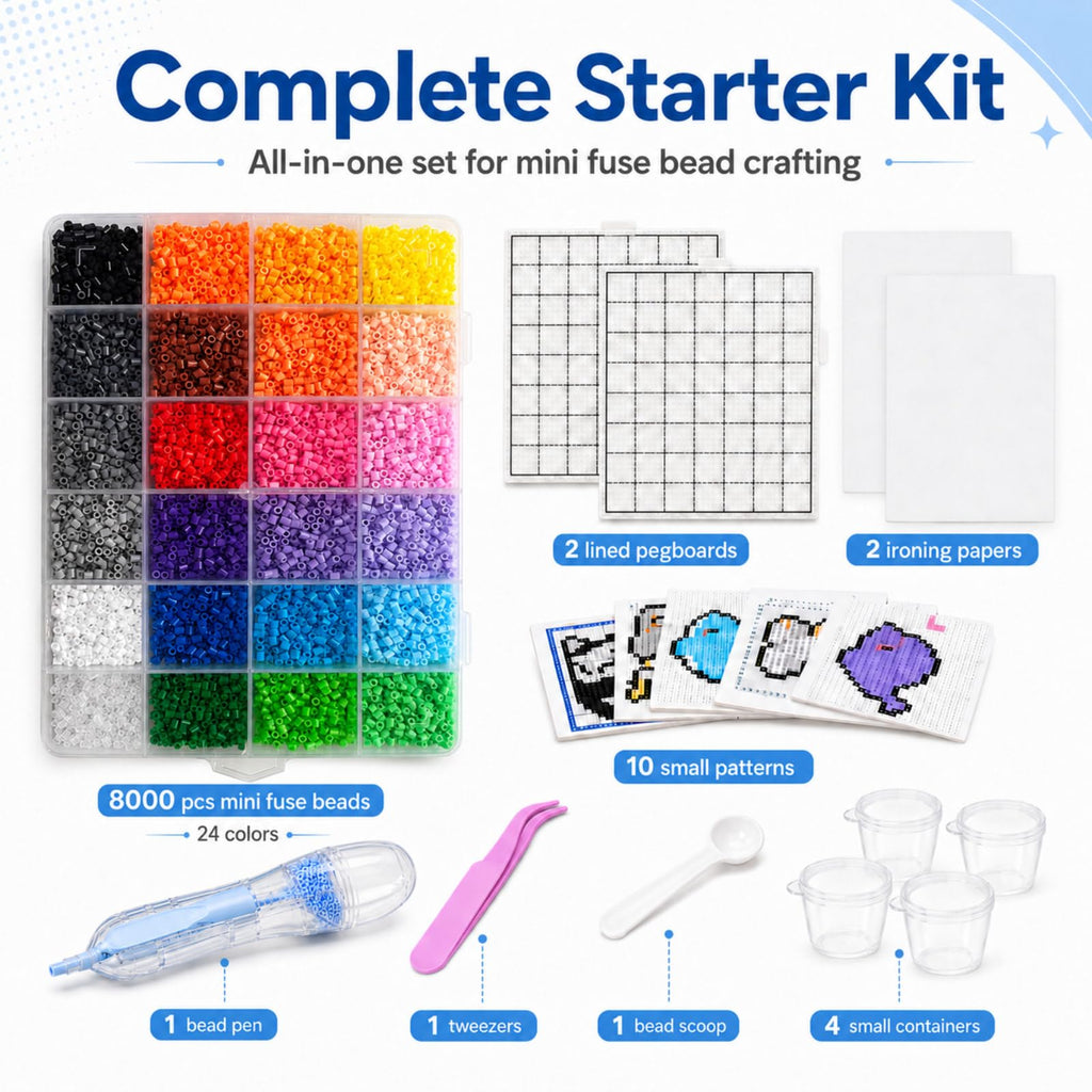 2.6mm Fuse Bead Pen with 4 Swappable Lidded Compartments for Mini Fuse Beads, Quick Color Switching, Precise and Easy Bead Placement Tool, Gift for Bead Art Lovers, Blue