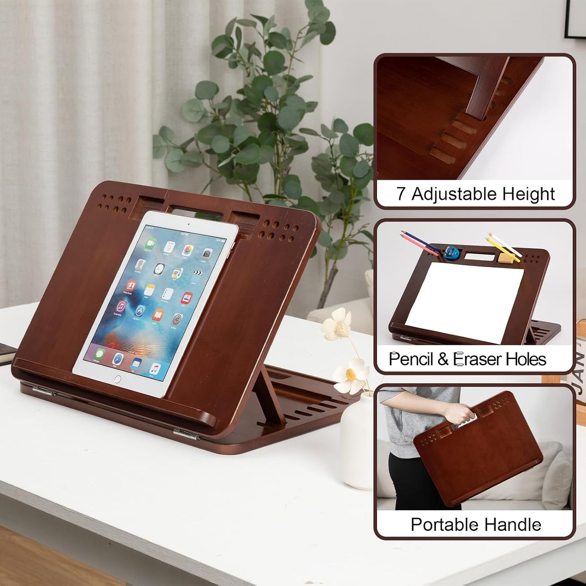 StrongTek Bamboo Tabletop Easel, 6-Angle Drawing Board for Desk and Lap