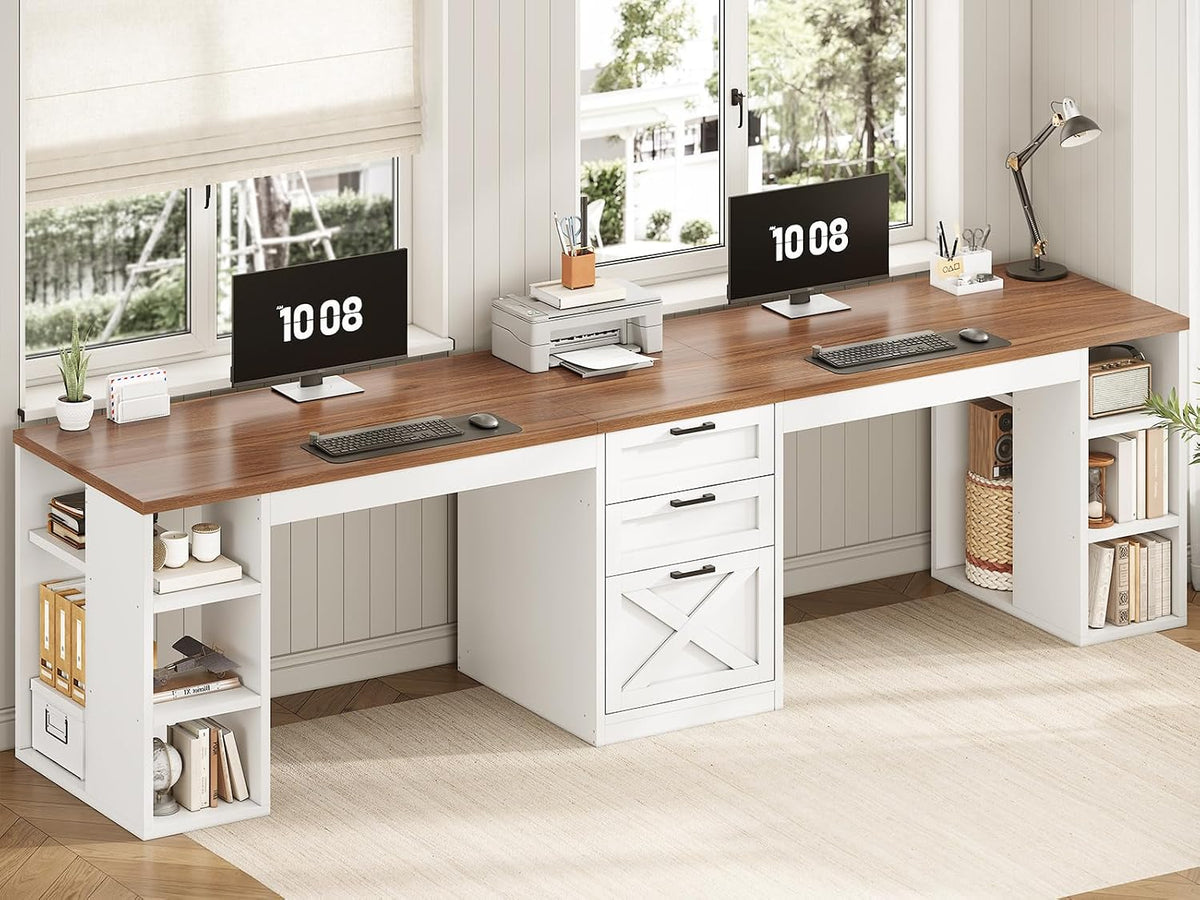 SEDETA 96.5-Inch Two-Student Desk with Drawers