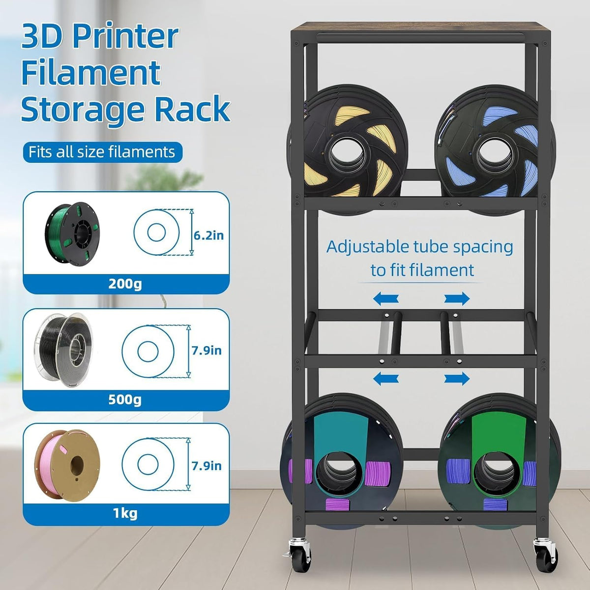 3D Printer Stand Table for 48 Filament Storage Rack, Brown