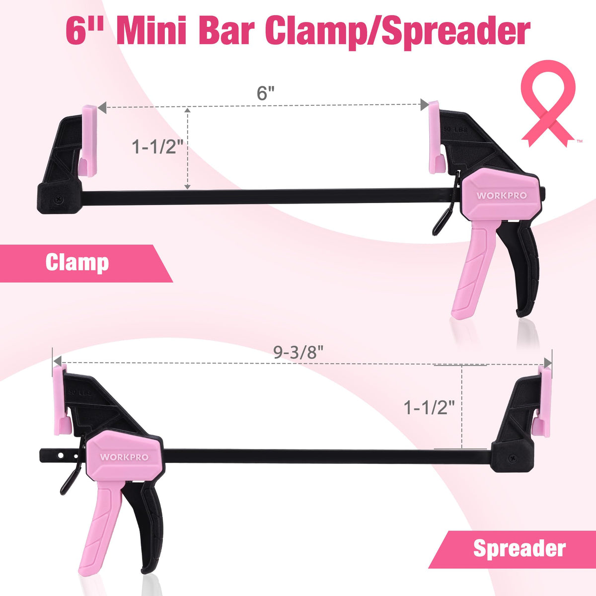WORKPRO 6" Mini Bar Clamps for Woodworking, 50 lbs Load Limit, 2-Pack