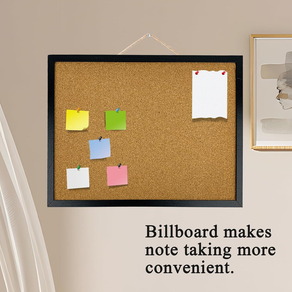 Black Wood-Framed Cork Bulletin Board, 17.7 × 13.3 Inches (K–12)