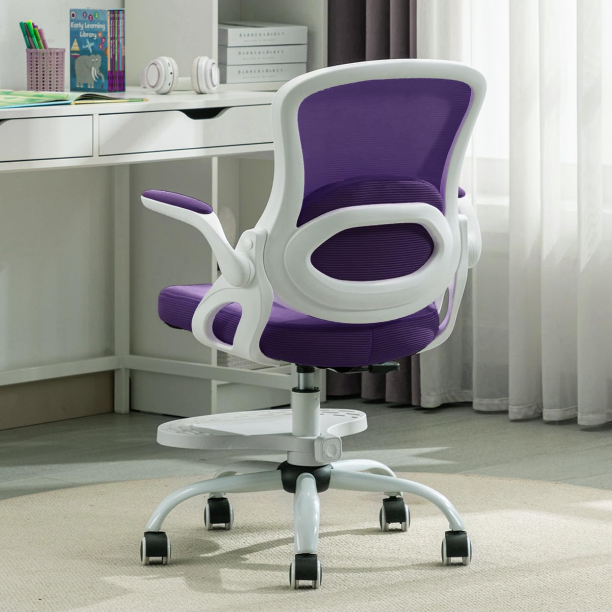 Kids Desk Chair,Ergonomic Study Chair with Adjustable Height,Swivel Mesh Desk Chair with Wheels,Home Office Chair for Children in Home Bedroom Blue