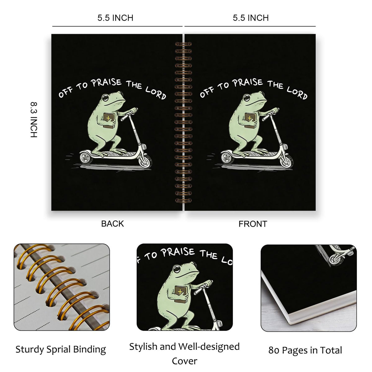 Frog Notebook, Frog Office Supplies, Cute Spiral Journal for Teens