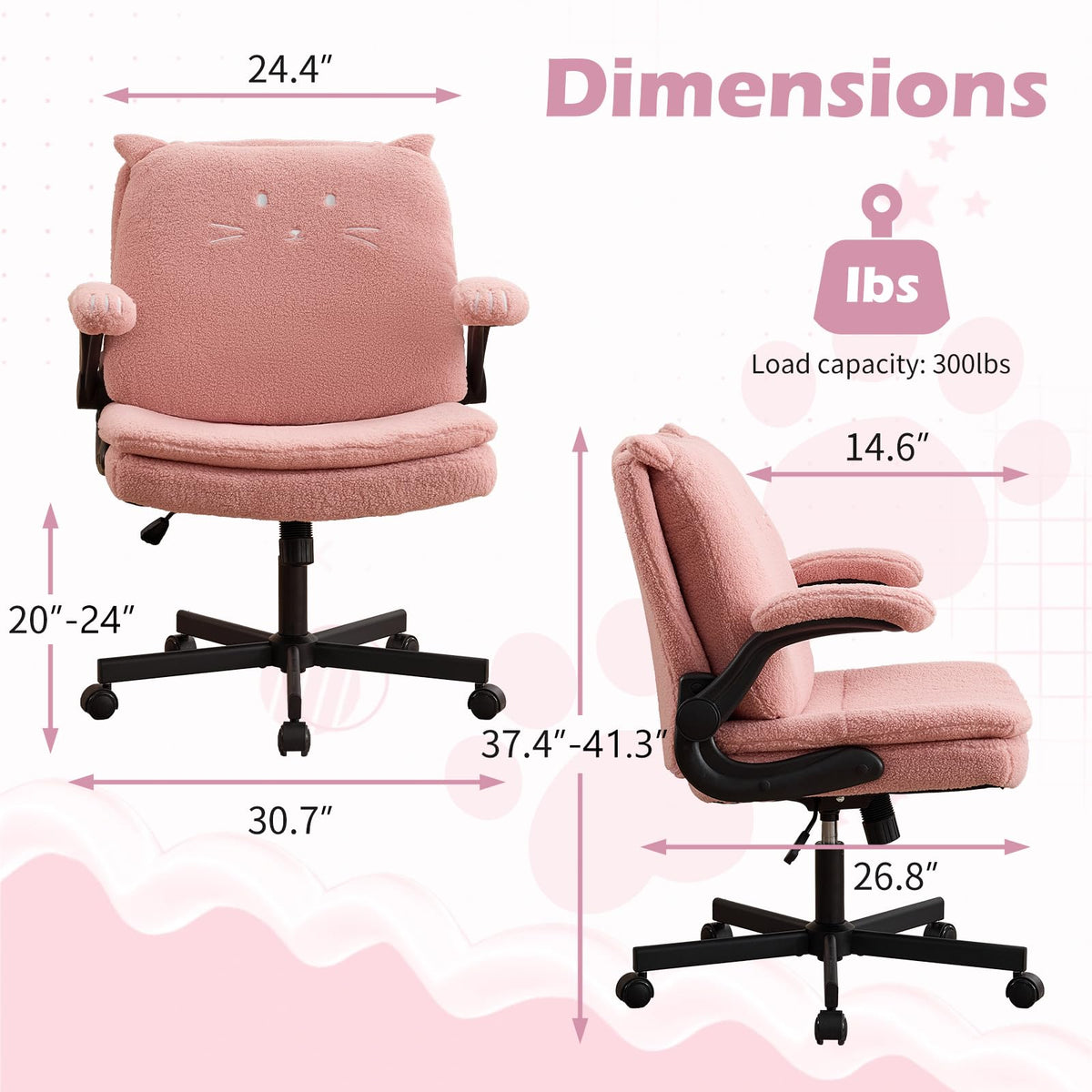 TUNYI Wide Cushioned Desk Chair with Wheels (Multiple Colors)