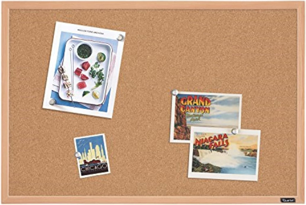 Quartet Cork Bulletin Board, 23 × 35 Inches, Oak Finish (K–12)