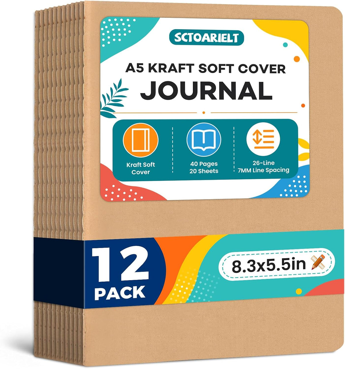 12 Pack A5 Kraft Journal Notebooks Bulk, Lined Travel Journal