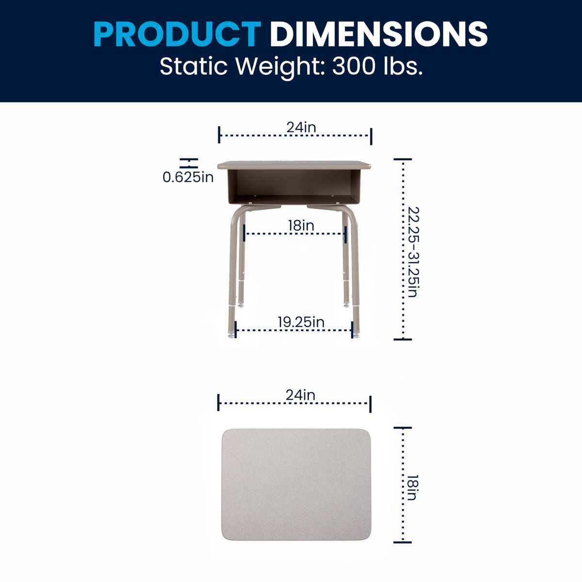 EMMA + OLIVER Adjustable Student Desk with Book Box
