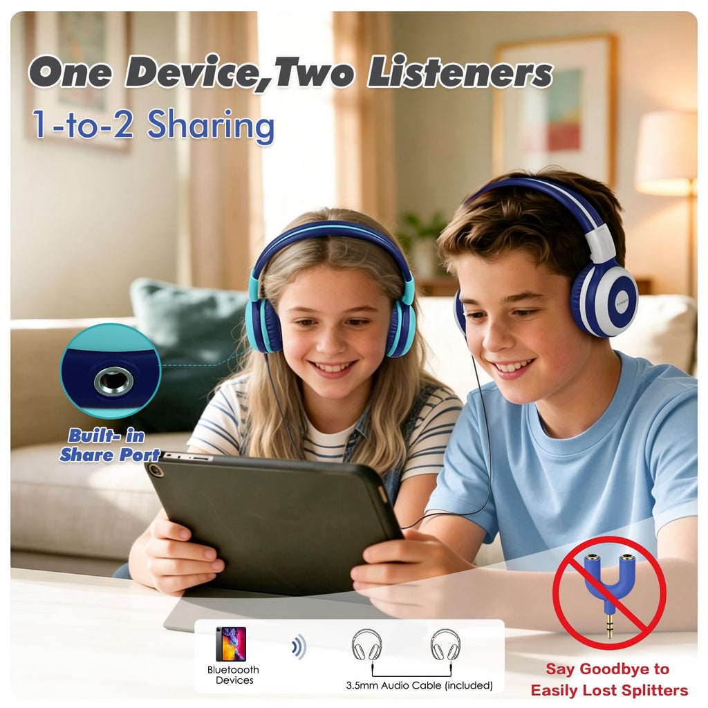 SIMOLIO Kids Wireless Headphones w/Mic for School,75/85/94dB Safe Volume