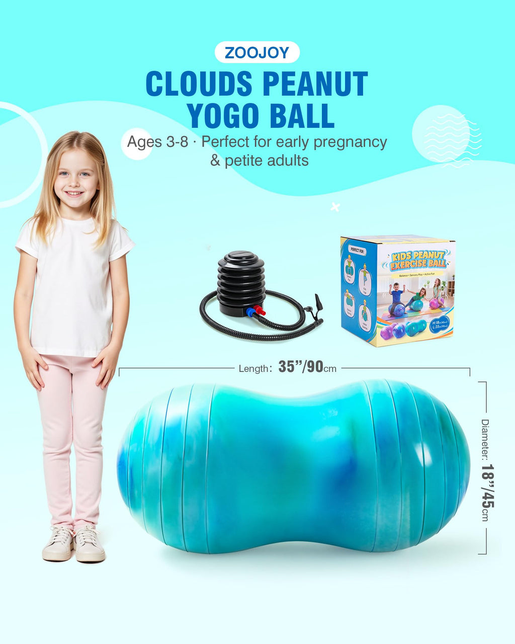 ZOOJOY Peanut Ball for Kids and Adults, 18/20Inch Anti-Burst Exercise Ball