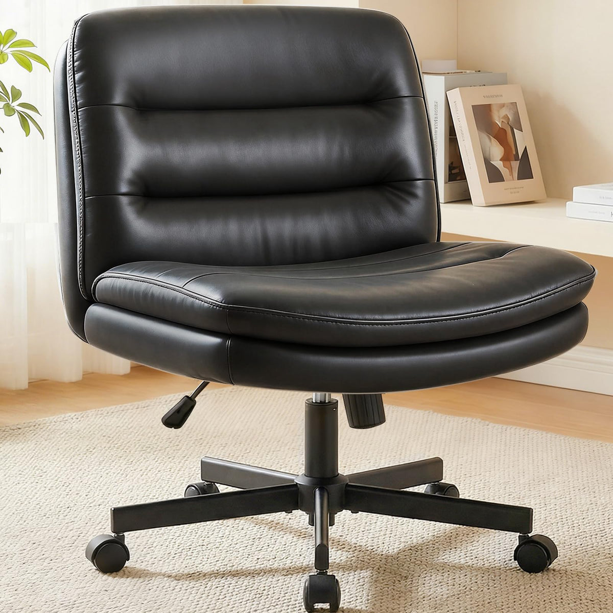 GTPLAYER Wide-Seat Armless Study Chair with Wheels