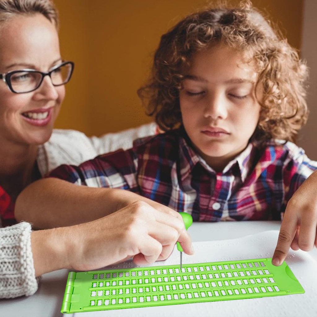 Tactile Braille Geometry Set for Blind & Visually Impaired Students, 6-Piece Math Tools Kit with Ruler, Protractor, 30°/60° Triangles for Special Education