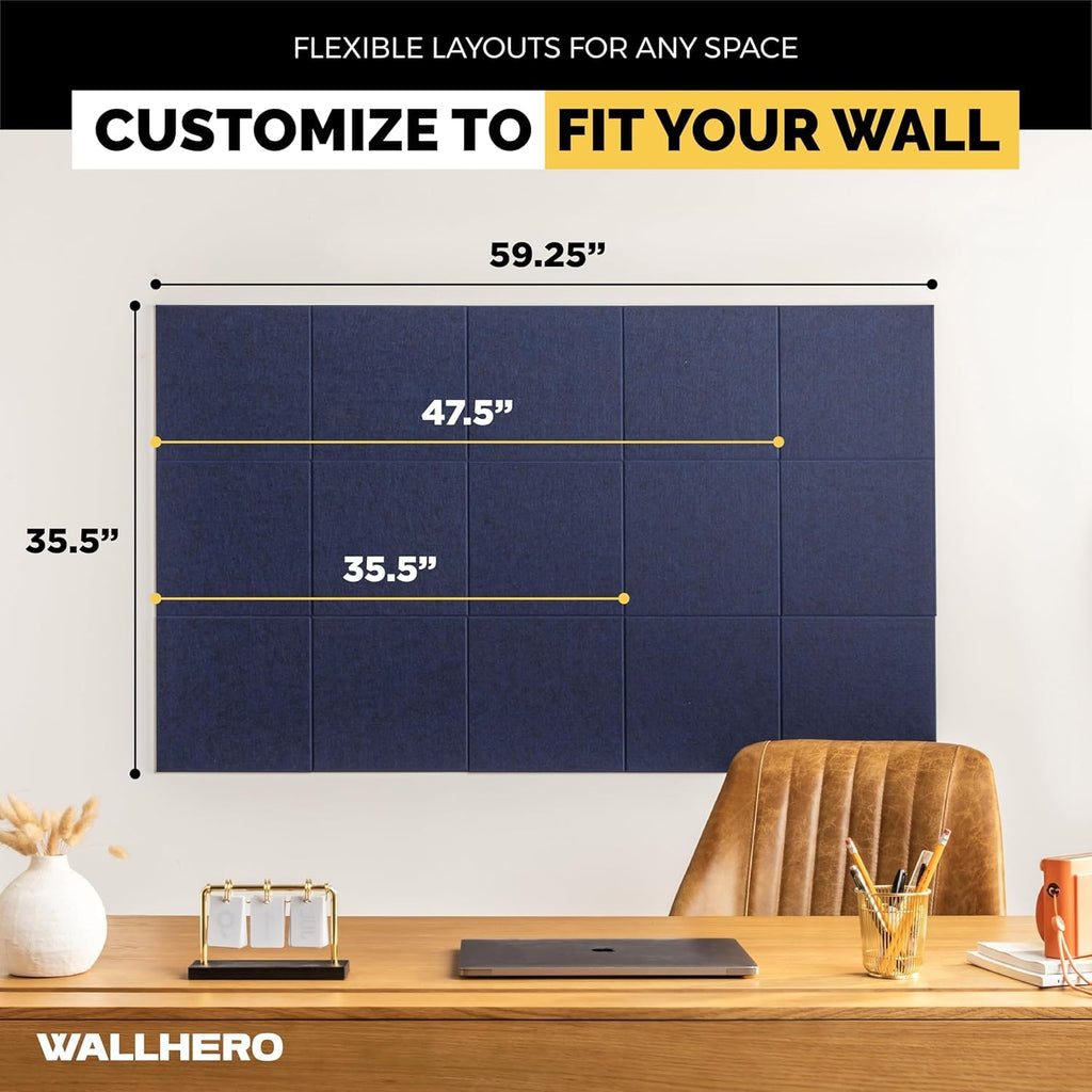 WALLHERO Felt Bulletin Board Tiles, 15-Pack (K–12)