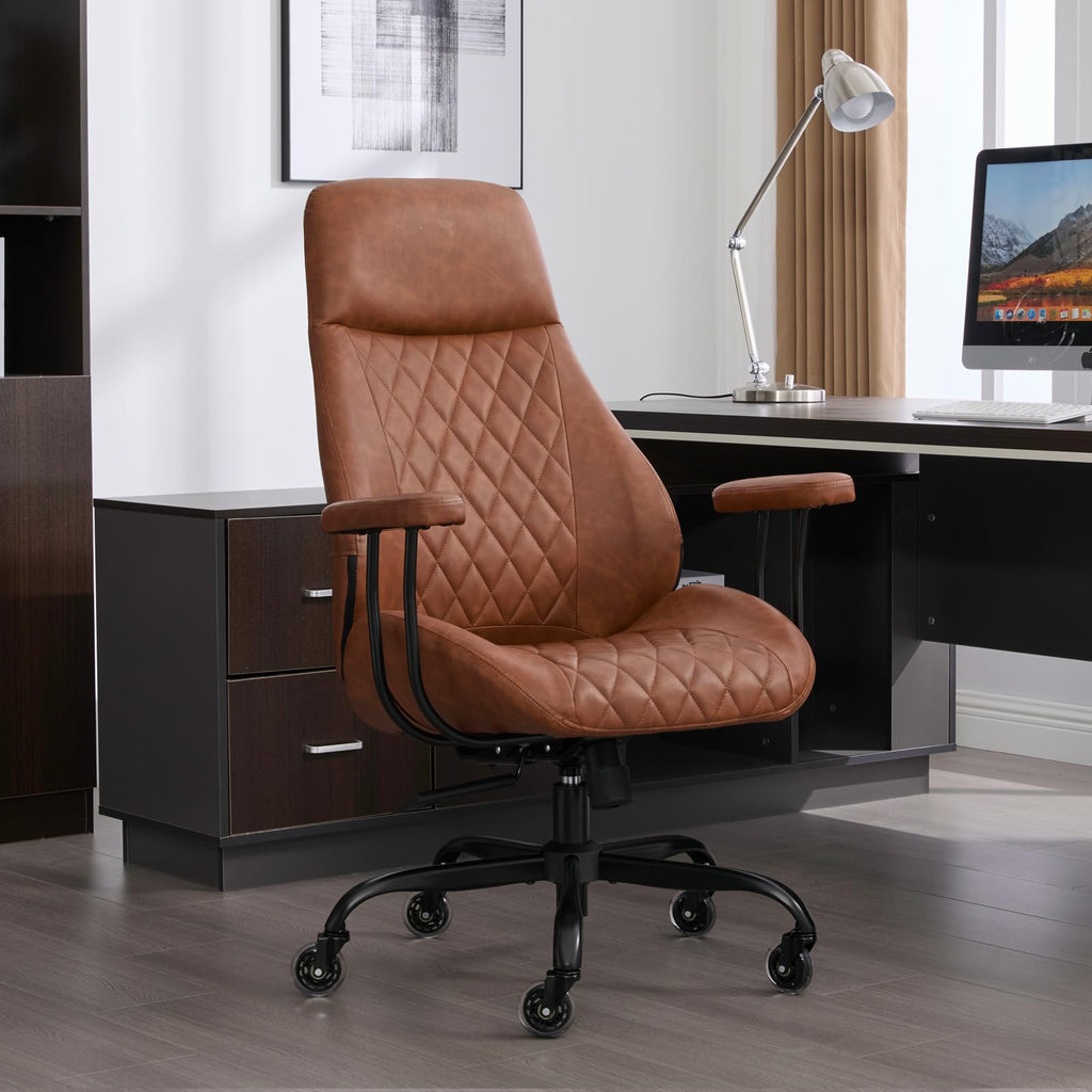 E-Motie Leather Office Chair, Mid Century Modern Desk Chair, Blue