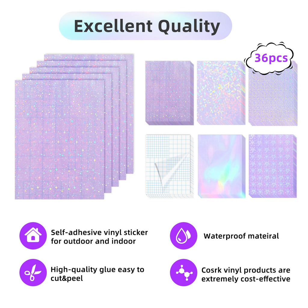 36 Sheets Holographic Laminating Sheets Clear Self Adhesive Sticker Paper