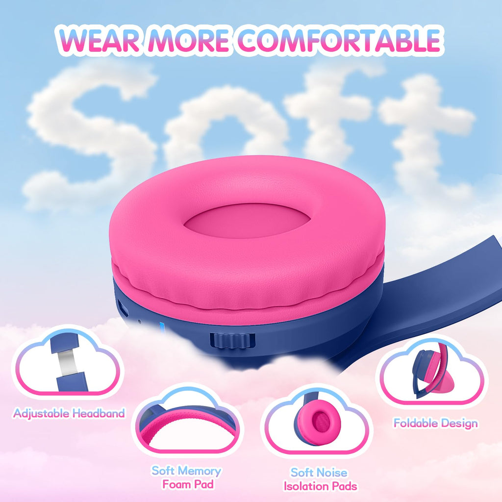 IFECCO Kids Bluetooth Headphones with Case,Cute LED Light Up Cat Ears