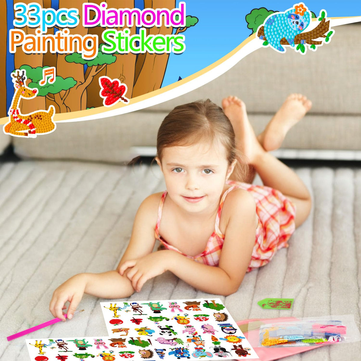Labeol Diamond Art Kits for Kids Boys and Girls Ages 6-8-10-12 Easy to DIY Creative Diamond Art Sticker Craft by Numbers Kits for Kids and Adult Beginners (Animal)