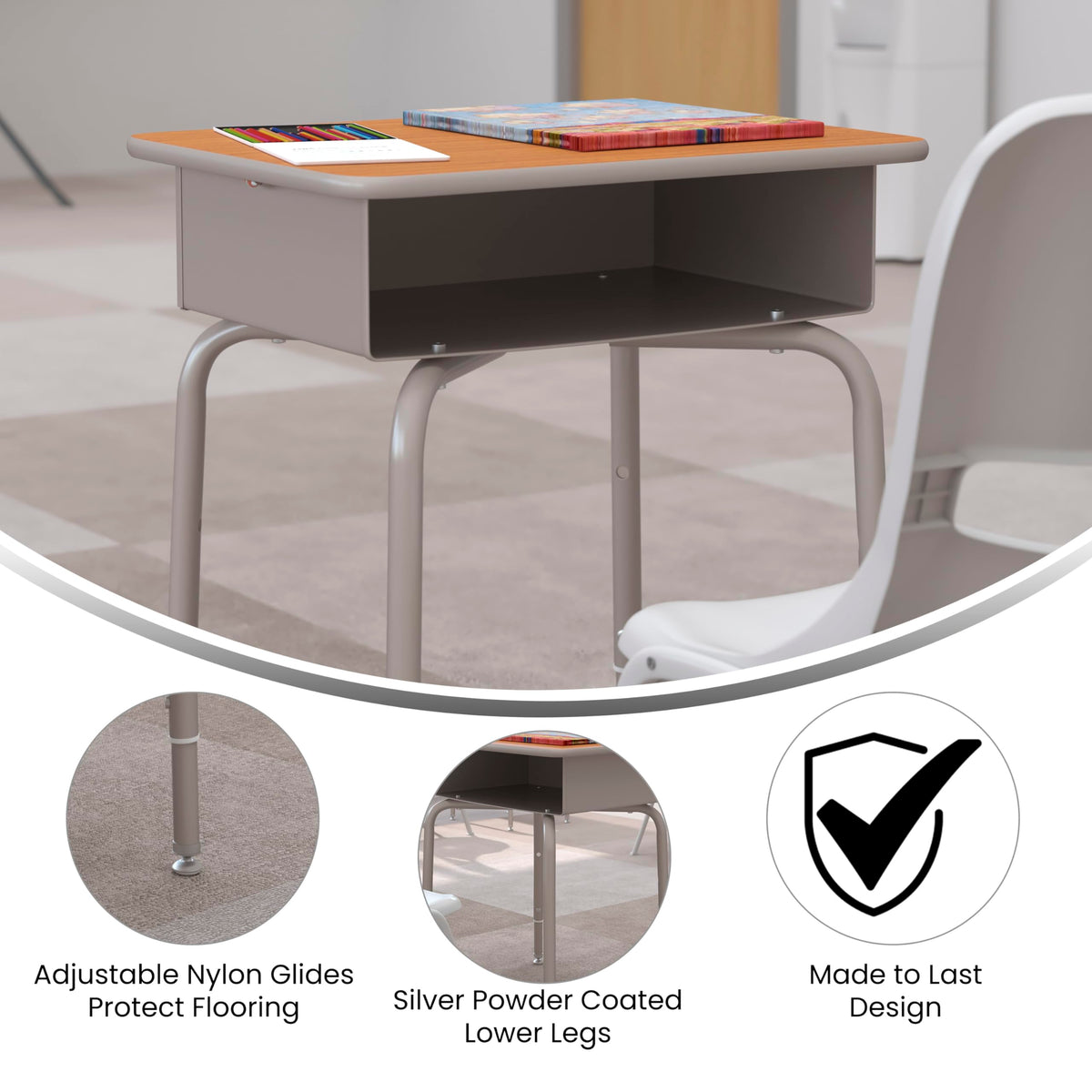 EMMA + OLIVER Adjustable Student Desk with Book Box