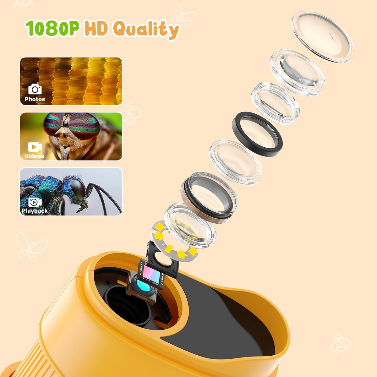 BMDSAE: 1000X Handheld Digital Microscope for Kids with 2.0" IPS Screen & Camera