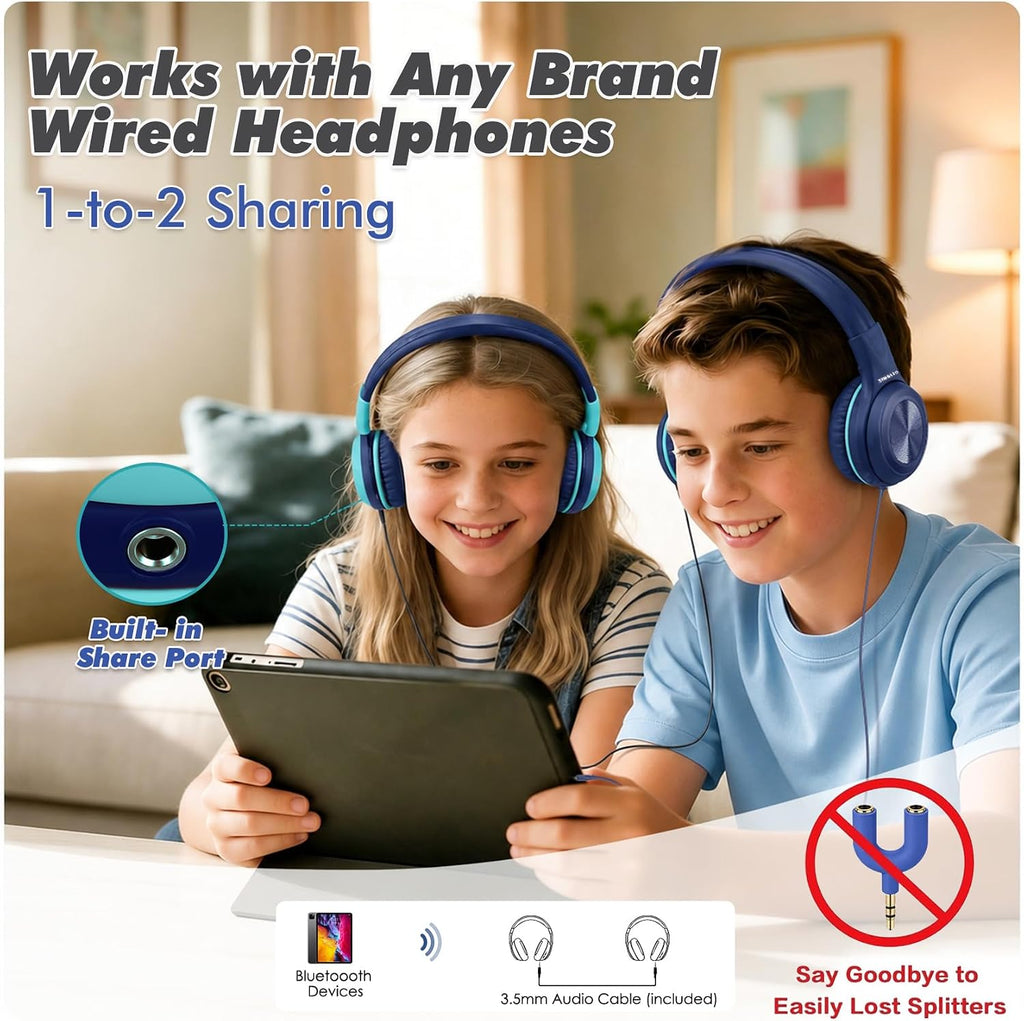 SIMOLIO Kids Wireless Headphones w/Mic for School,75/85/94dB Safe Volume