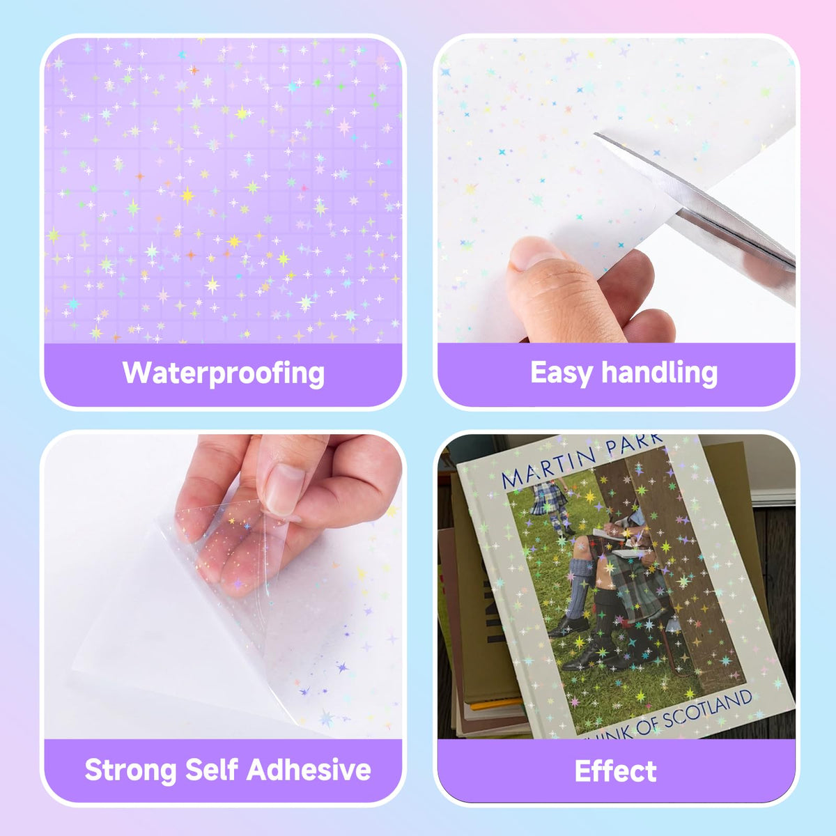 36 Sheets Holographic Laminating Sheets Clear Self Adhesive Sticker Paper