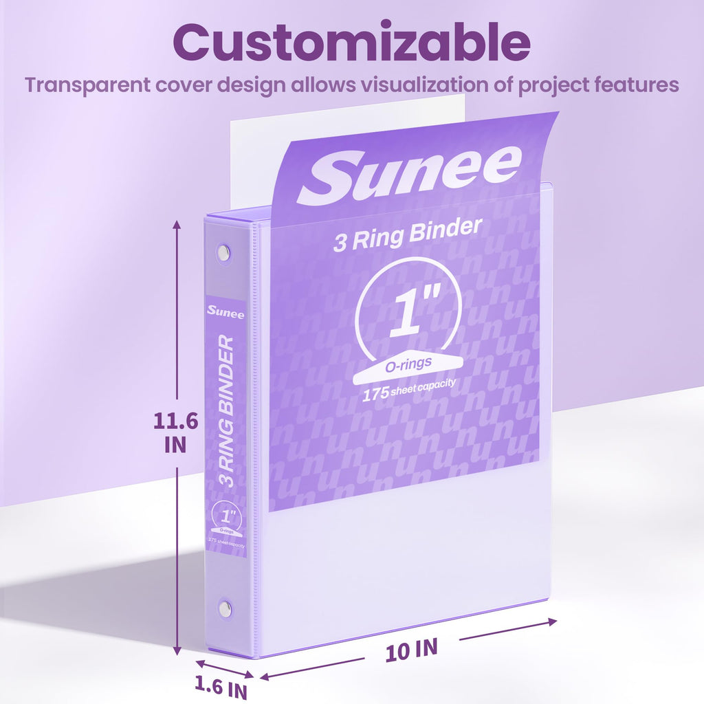 SUNEE 3 Ring Binder 1 Inch 4 Pack, Clear View 1" Binders Three Ring PVC-Free (Fit 8.5x11 Inches) for School or Office Supplies, Assorted Pastel