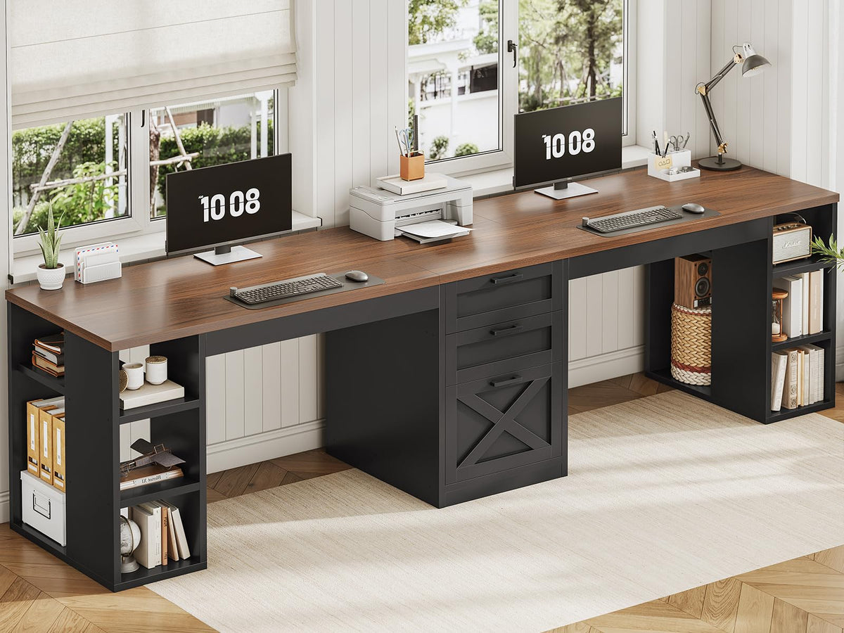 SEDETA 96.5-Inch Two-Student Desk with Drawers