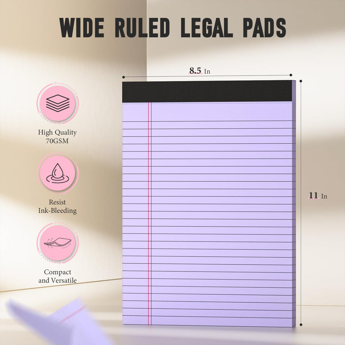 Colored Legal Pads 8.5 x 11, 3 Pack Notepads 8.5 x 11 Wide Ruled Note Pads