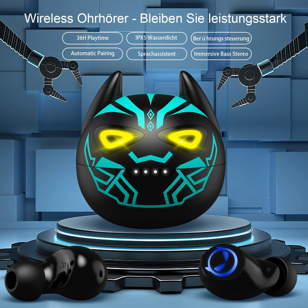 Kids Wireless Earbuds, Noise Reduction Earbuds for Kids Bluetooth 5.0 Waterproof in-Ear Headphones with Mic and Charging Case, Deep Bass Touch Control 36H Playtime Headset for School.