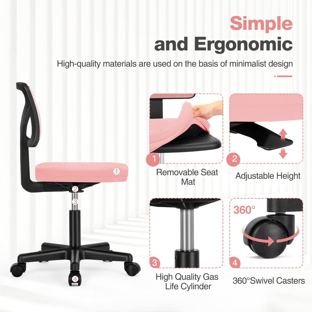 Sweetcrispy Small Armless Desk Chair, Mesh Rolling Office Chairs