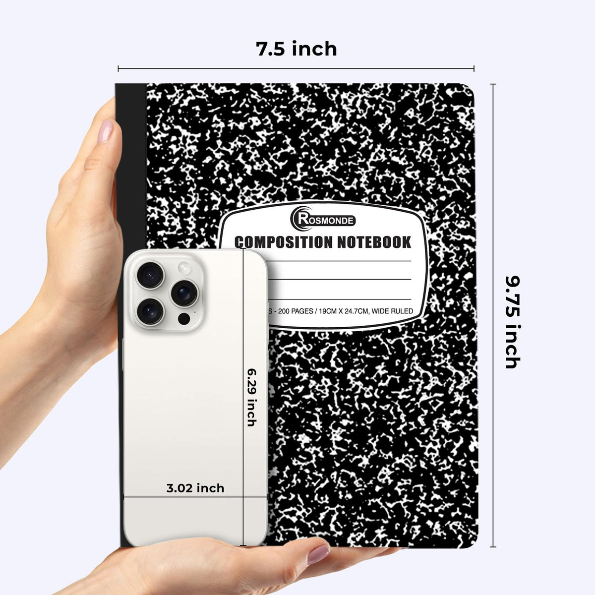 Rosmonde 5 Pack Wide Ruled Composition Notebook, Black Marble Notebooks