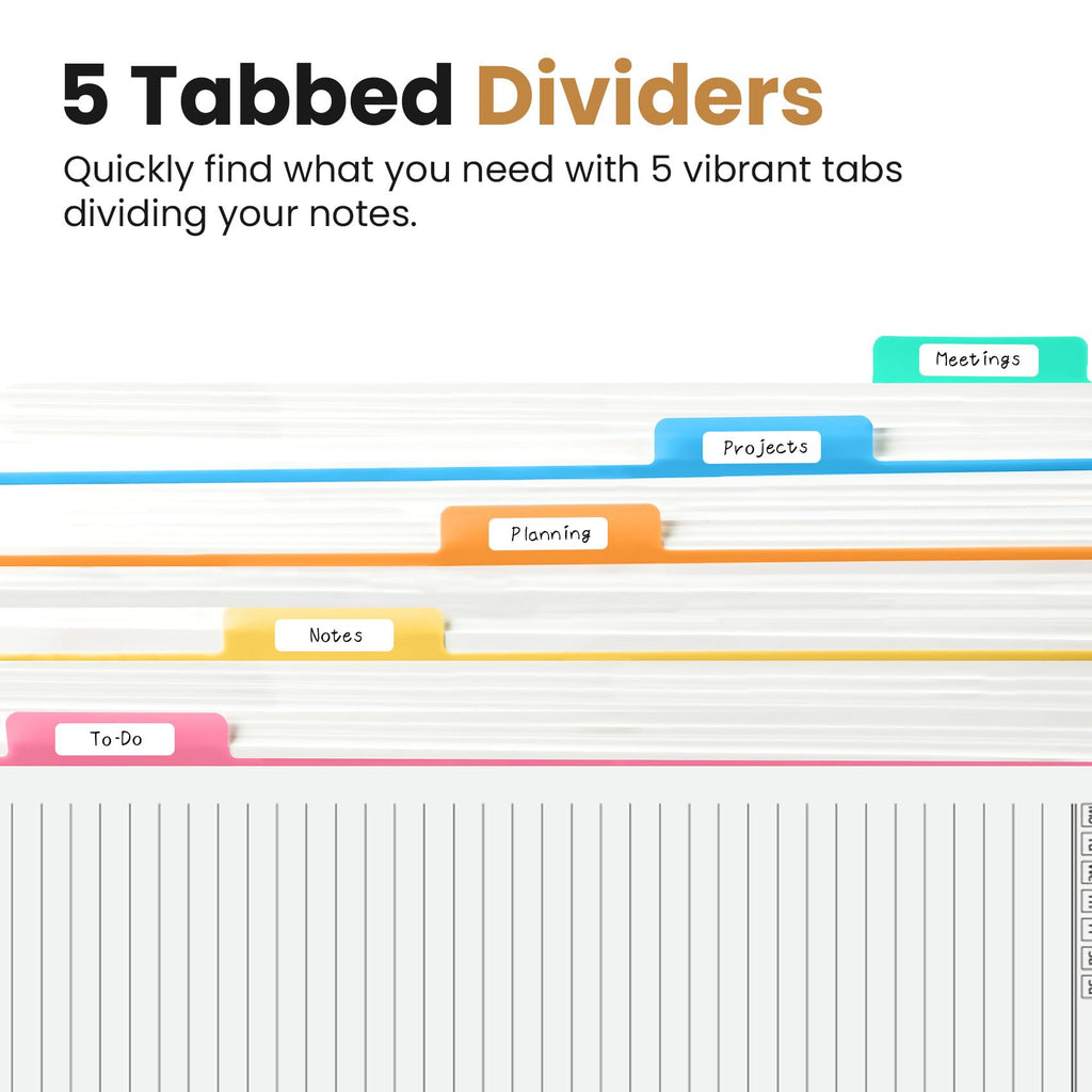 Taja Spiral Notebooks for Work 5 Subject Notebook with Removable Dividers