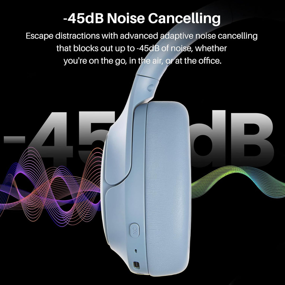 TOZO HT3 Hybrid Noise Cancelling Wireless Headphones, 90H Over Ear Headset