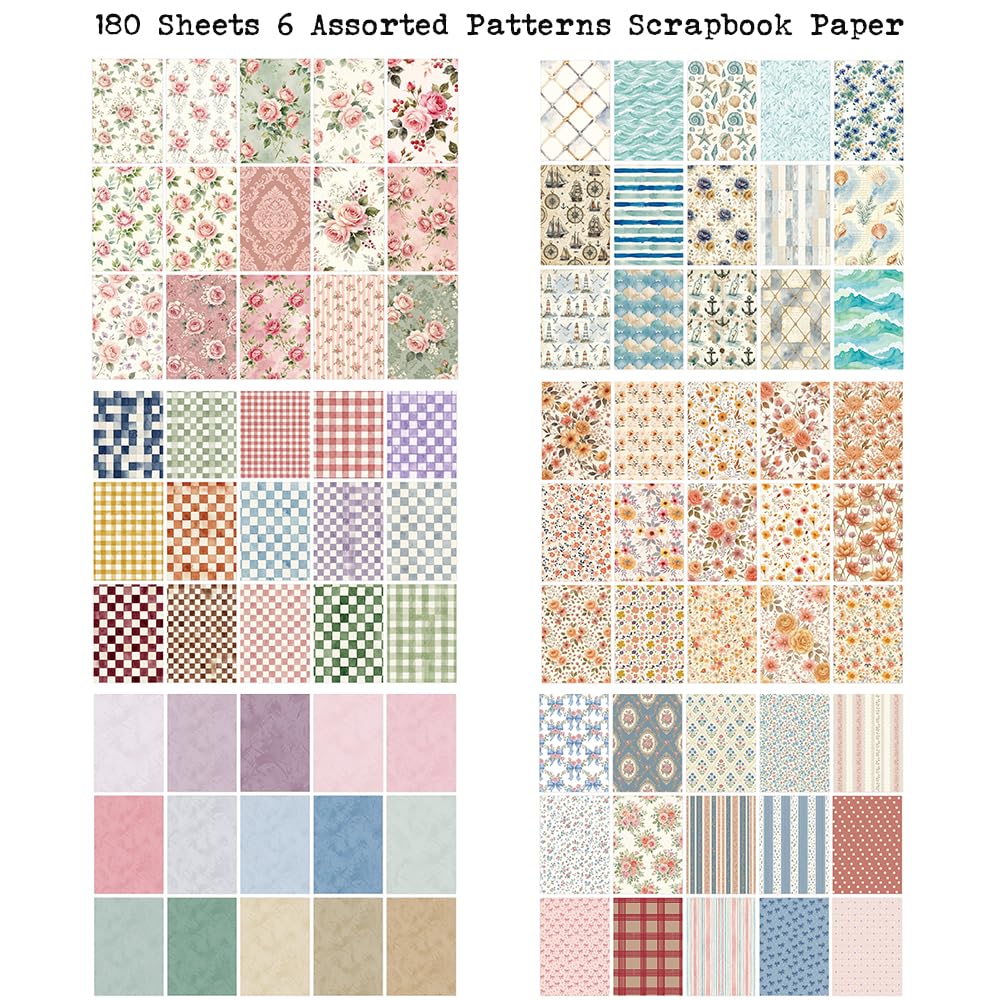 180 Sheets Vintage Scrapbook Paper, Journaling Scrapbooking Supplies, Antique Aged Looking Background Paper for Junk Journals Card Making Mixed Media Decoupage
