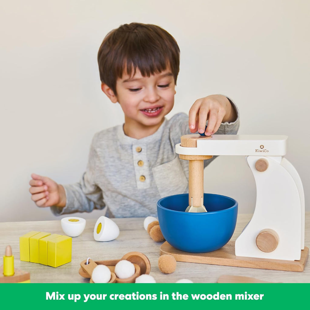 KiwiCo Bake-a-Cake Stand Mixer | Wooden Play Kitchen Set Ages 3+