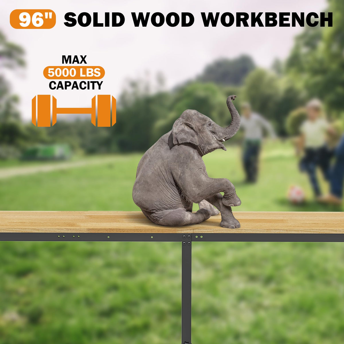 Betterhood 48" Heavy-Duty Adjustable Workbench for Garage, Rubber Wood Shop Table W/Metal Wheels, Hardwood Workstation Weight Capacity Over 2000 Lbs with Wheels