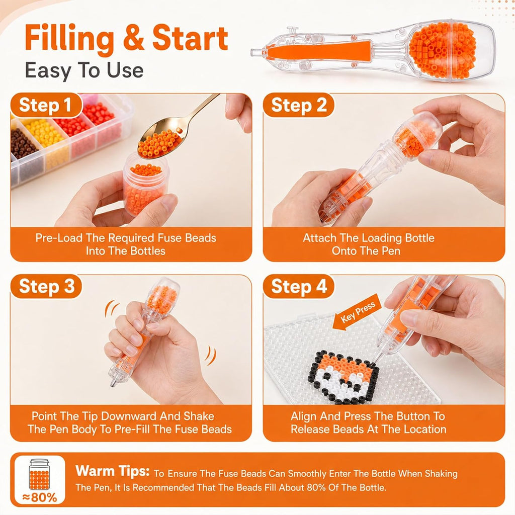 cobee Fuse Bead Pen with 4 Bottles, 2.6mm Mini Fuse Beads Dispenser Tool