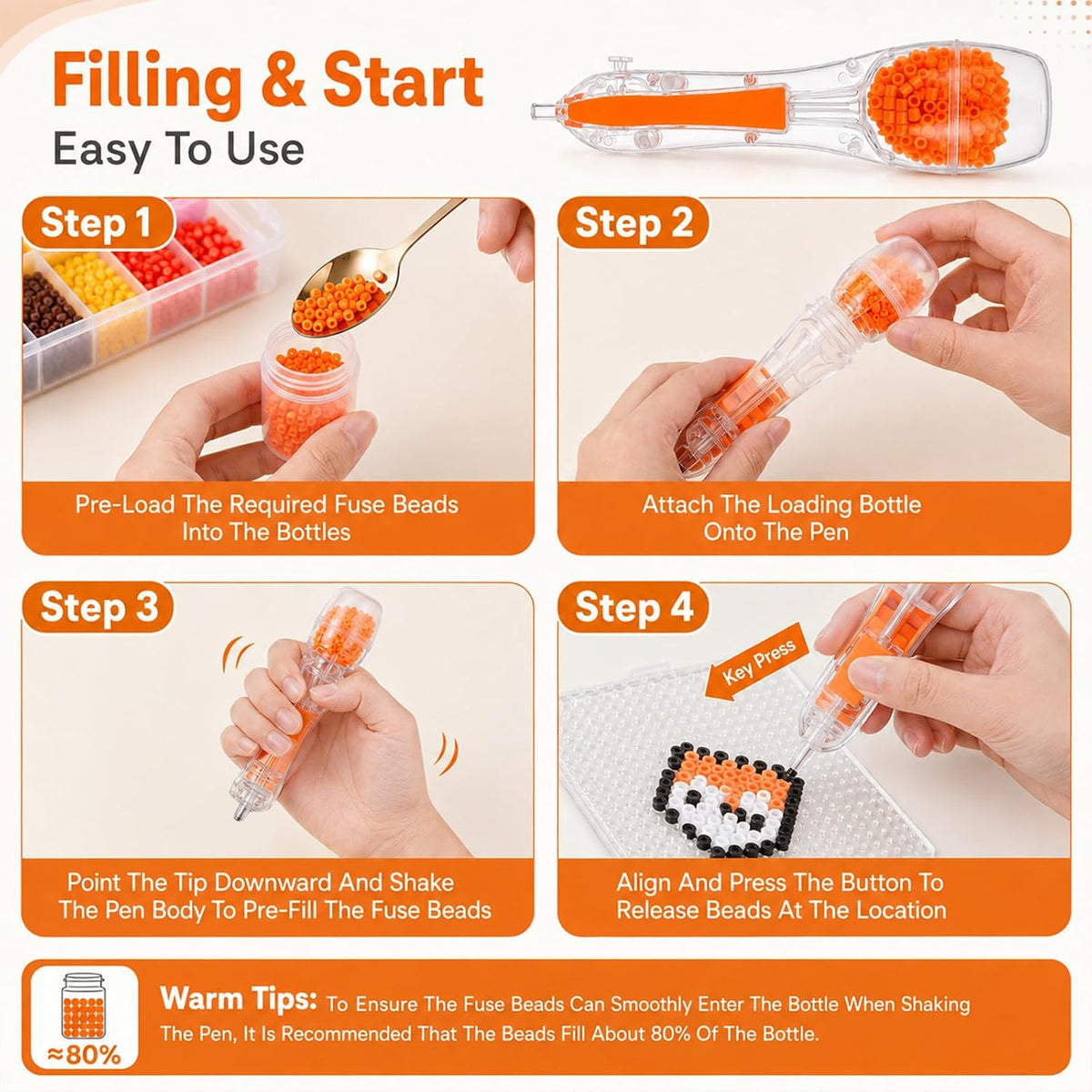 cobee Fuse Bead Pen with 4 Bottles, 2.6mm Mini Fuse Beads Dispenser Tool