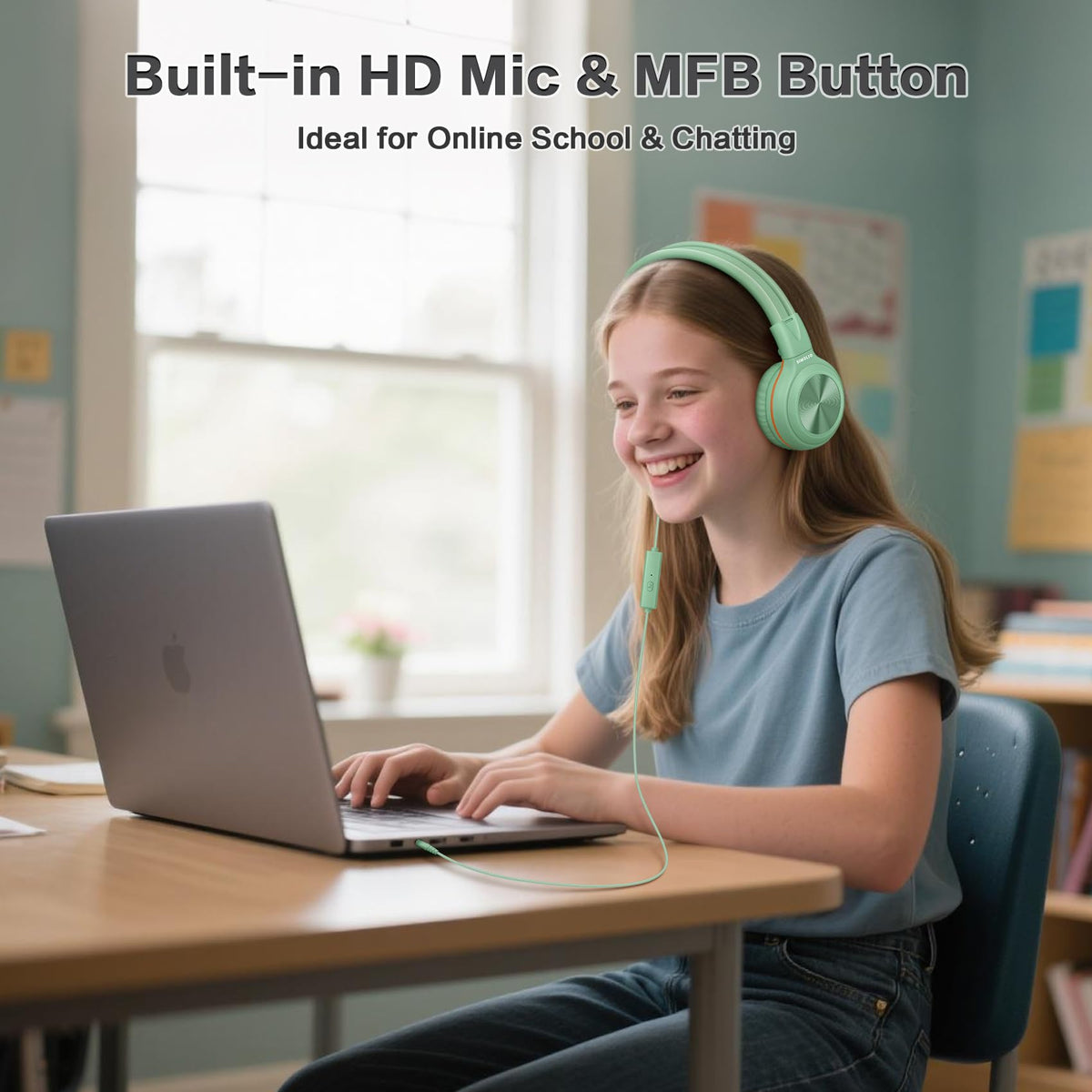 SIMOLIO Manyshare Kids Headphones with Mic, 3.5mm Wired School Headset