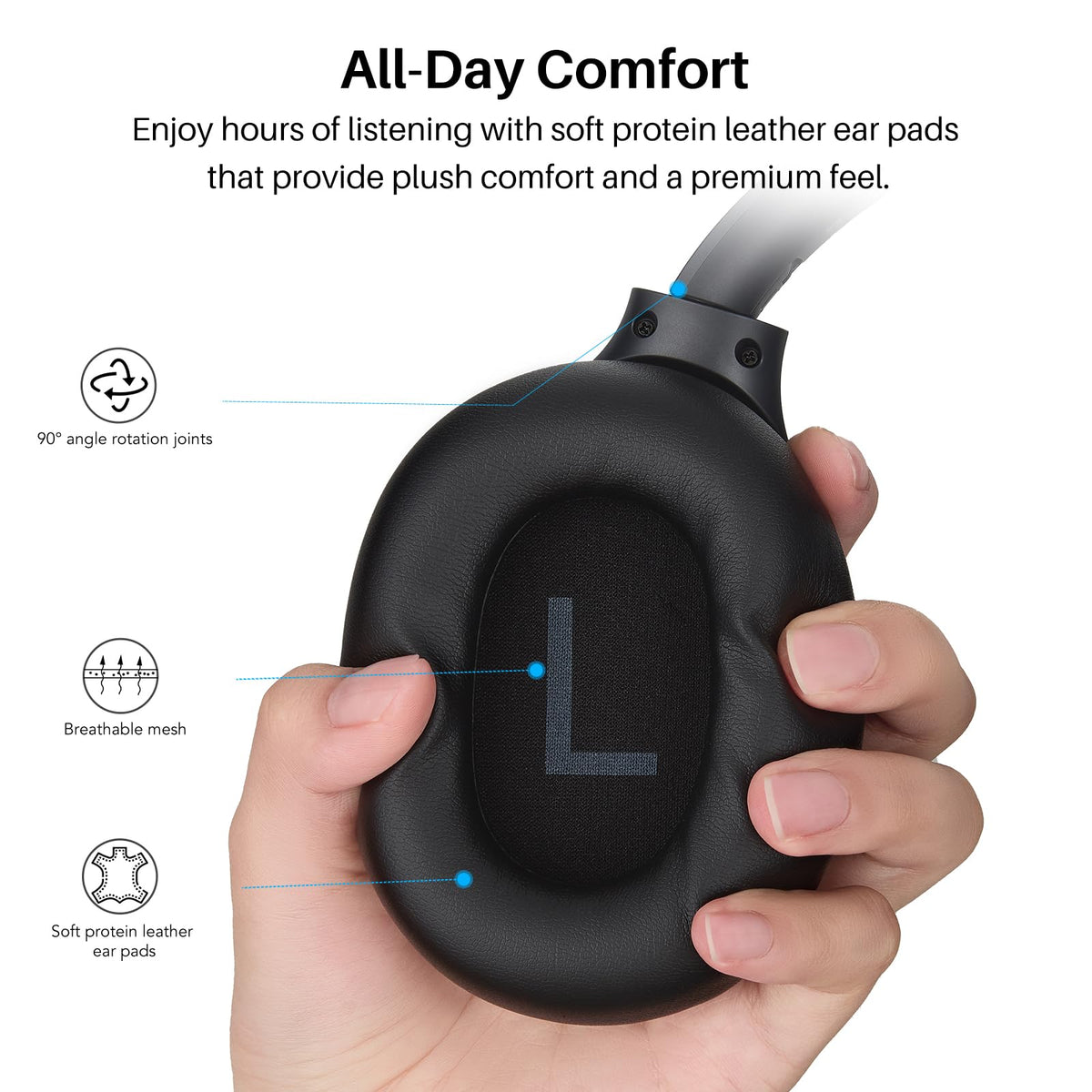 TOZO HT3 Hybrid Noise Cancelling Wireless Headphones, 90H Over Ear Headset