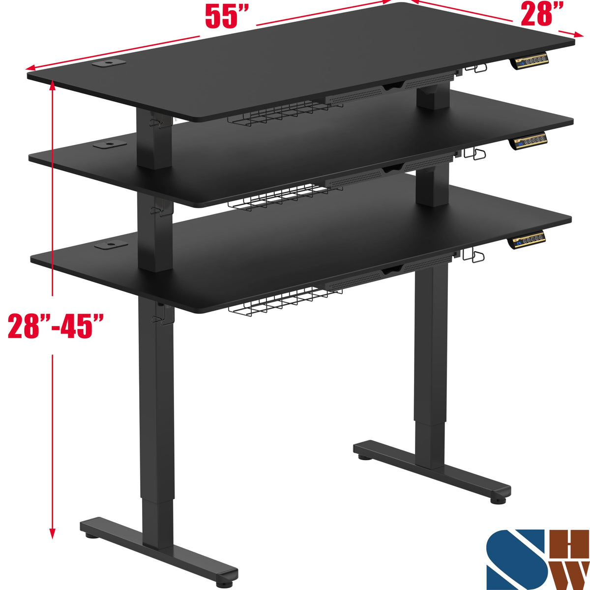 SHW 55 x 28 Electric Height Adjustable Standing Desk w/Drawer, White