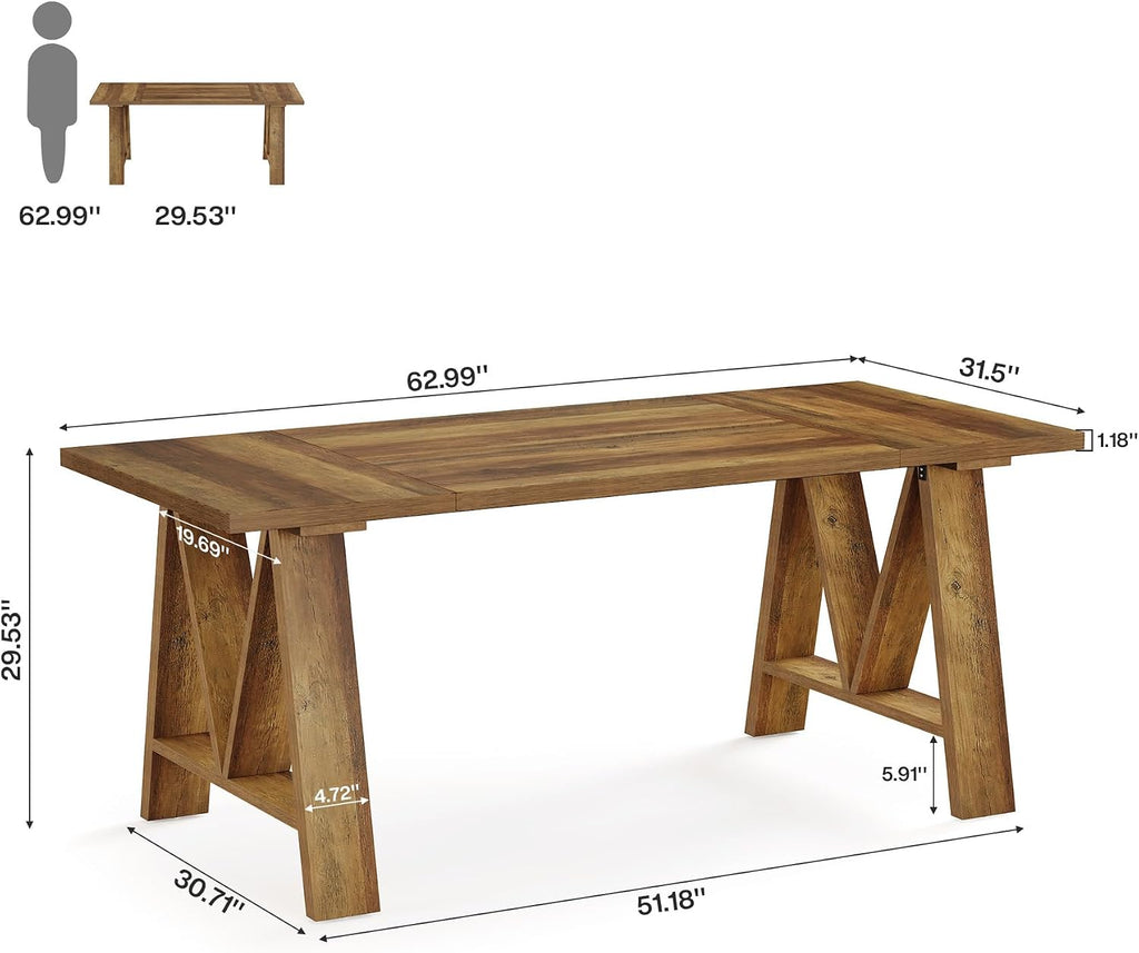 Tribesigns: 63" Farmhouse Executive Desk with A-Frame Legs (Brown)