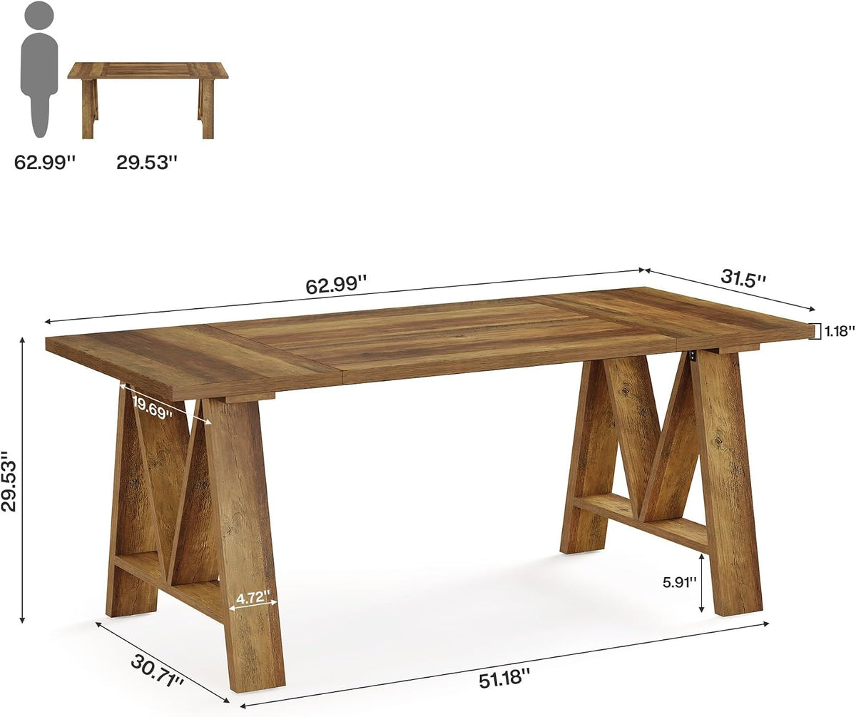 Tribesigns: 63" Farmhouse Executive Desk with A-Frame Legs (Brown)
