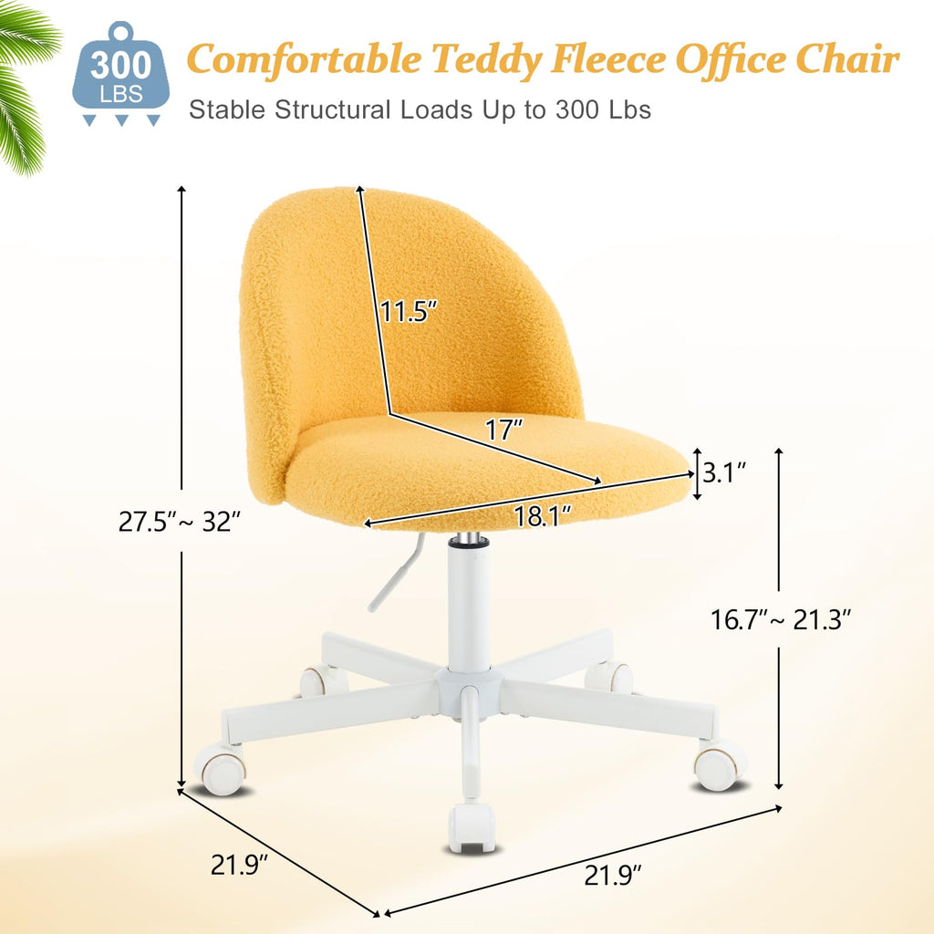 VINGLI Cute Candy Chair Armless Comfy Small Office Desk Vanity Chair with Wheels & Lumbar Support,Teddy Adjustable Rolling Swivel Computer Task Ch for Home Office,Bedroom,Gentle Pink