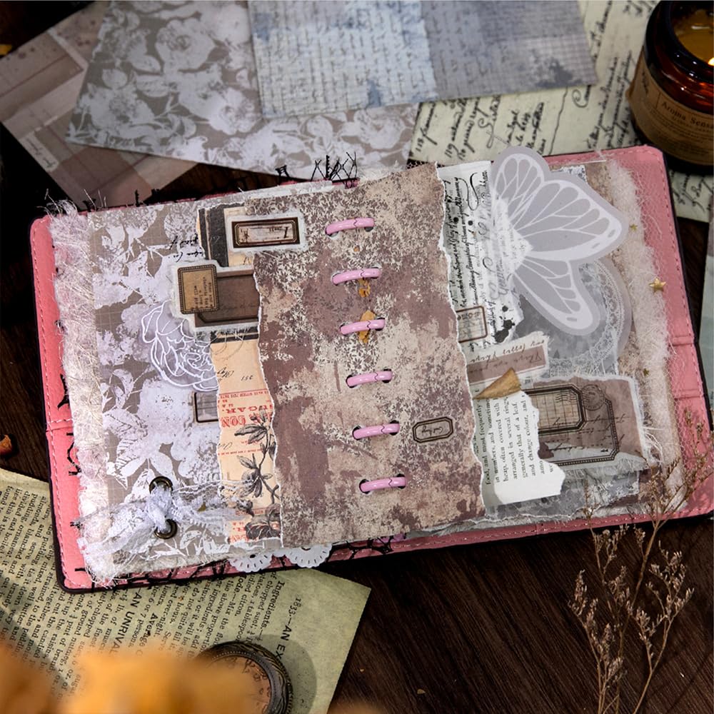 180 Sheets Vintage Scrapbook Paper, Journaling Scrapbooking Supplies, Antique Aged Looking Background Paper for Junk Journals Card Making Mixed Media Decoupage