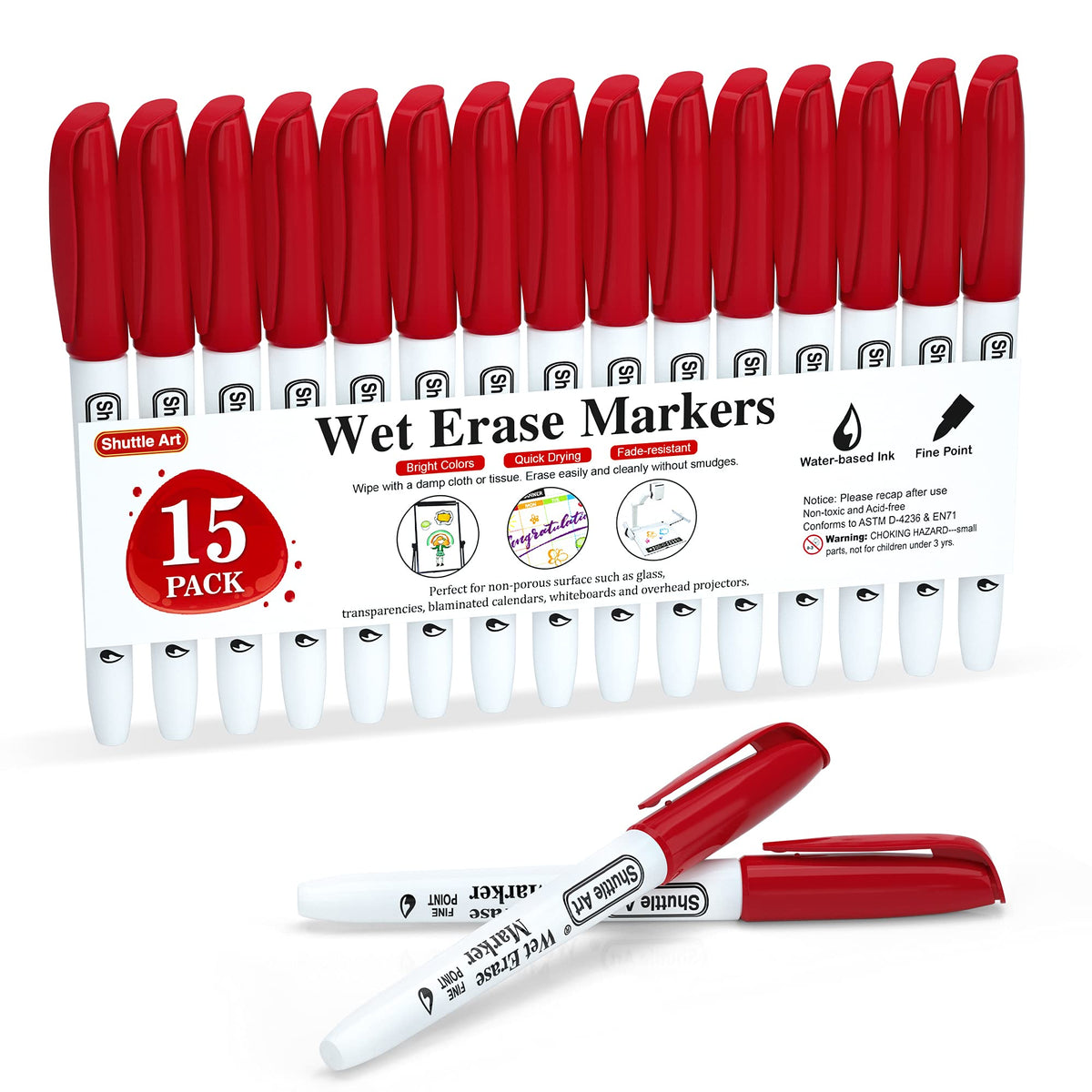 Shuttle Art Wet-Erase Markers for Transparencies (10–15 Count)