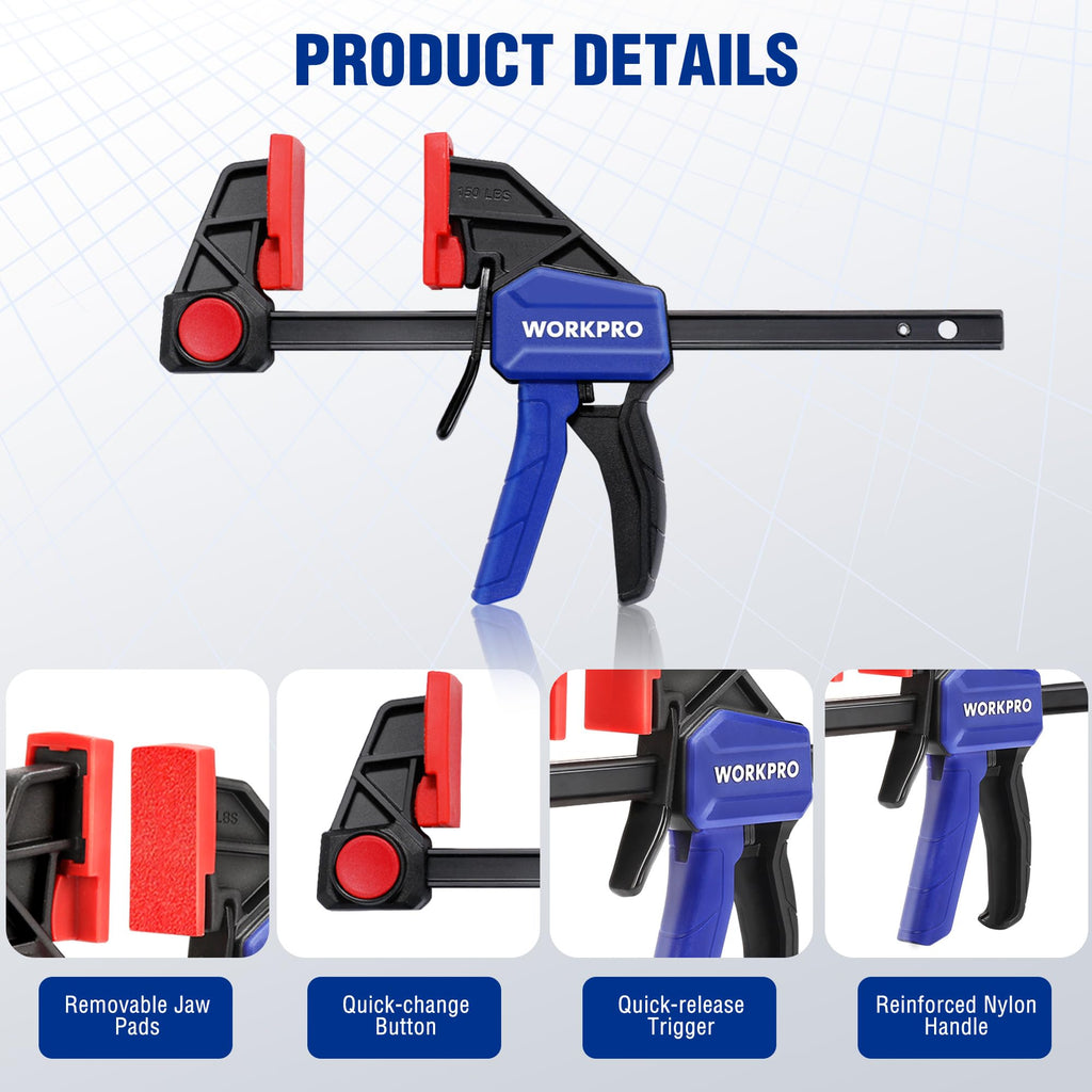 WORKPRO 6" Mini Bar Clamps for Woodworking, 50 lbs Load Limit, 2-Pack