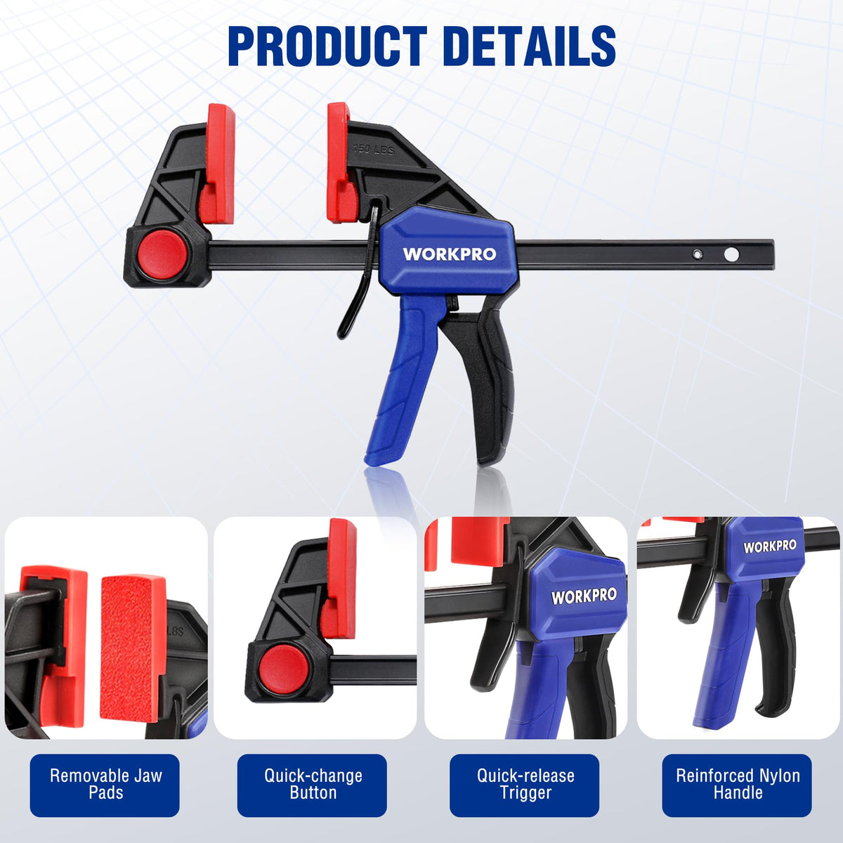 WORKPRO 6" Mini Bar Clamps for Woodworking, 50 lbs Load Limit, 2-Pack